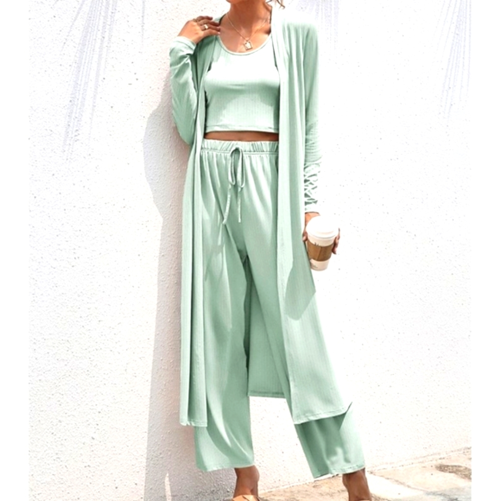 😘Mint Colored Open Cardigan 3 Piece Set pantsuit